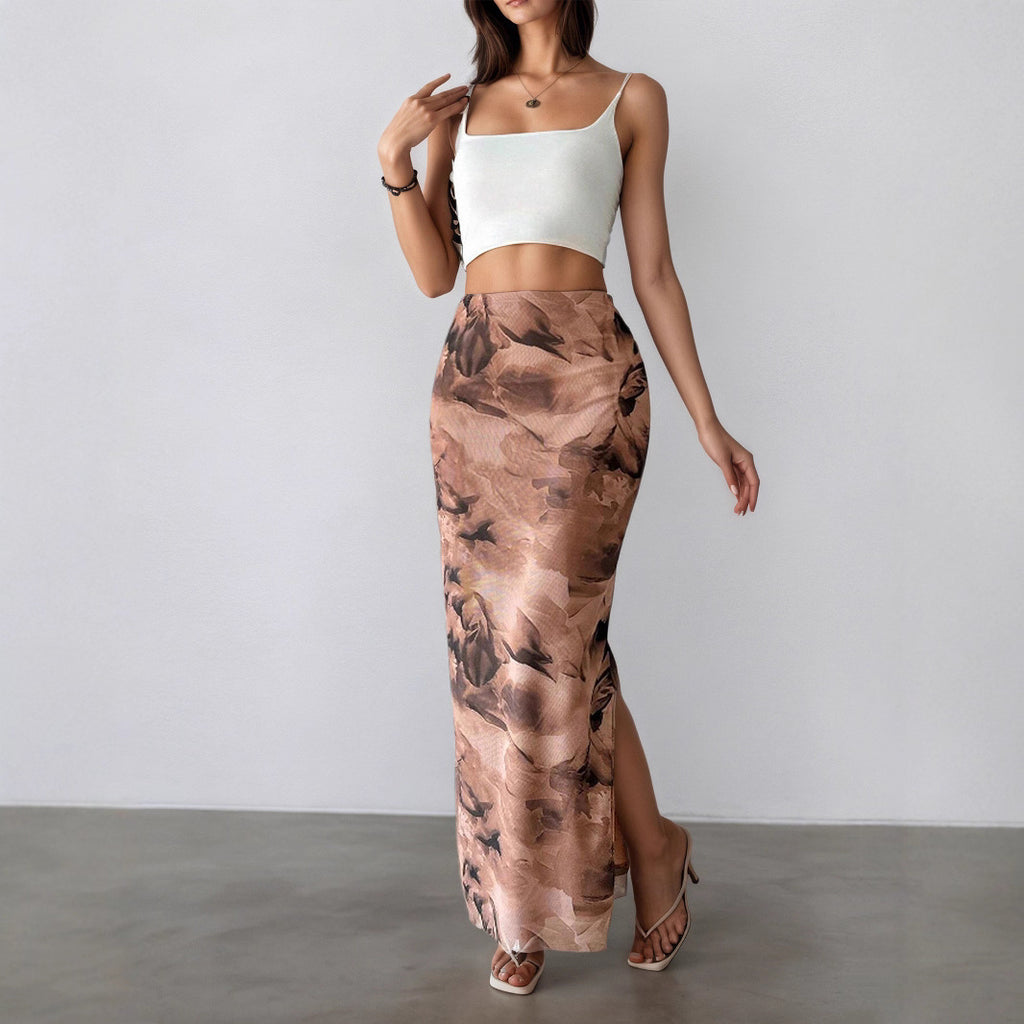 Women's Printed Side-Slit Maxi Skirt