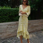 Asymmetric Floral V-Neck Dress