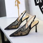 Women's Sequin Lace Mesh Stiletto Sandals