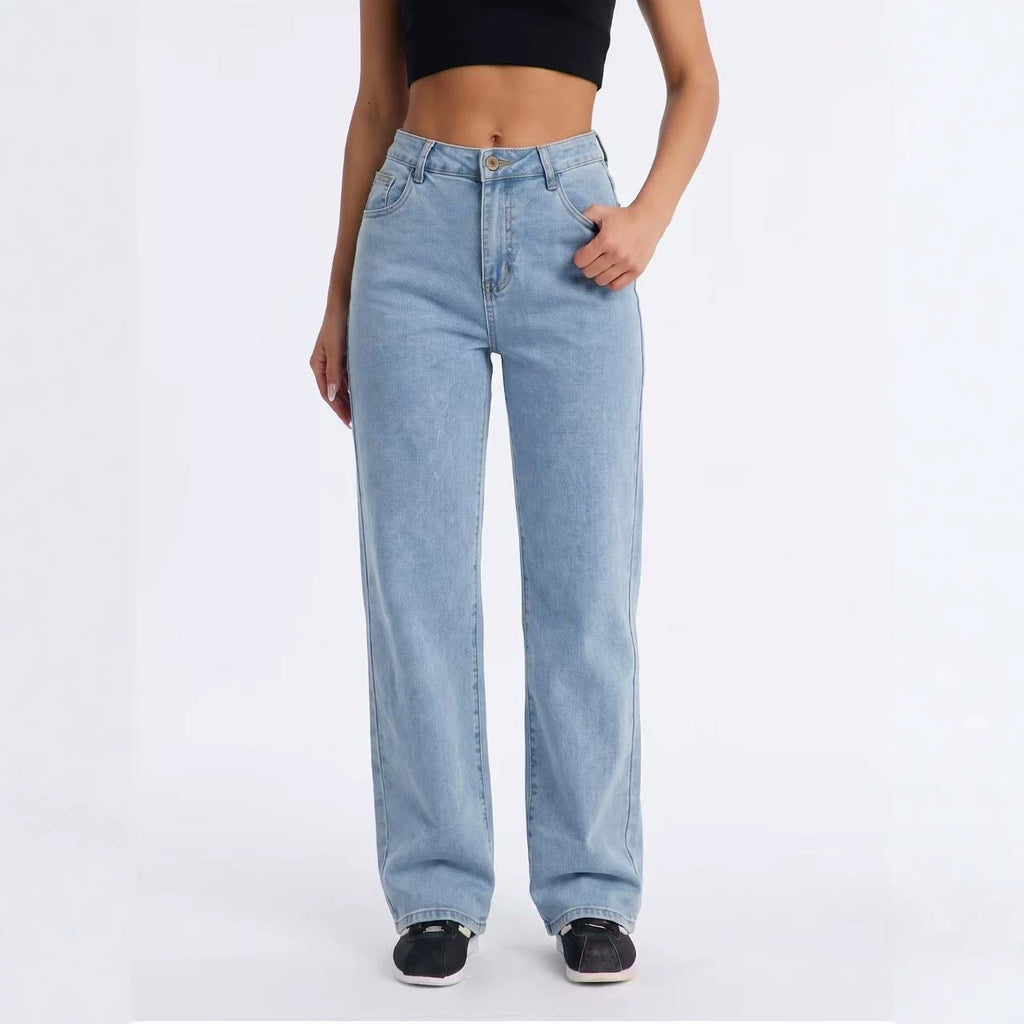 Women's Light-Wash Distressed Straight-Leg Jeans
