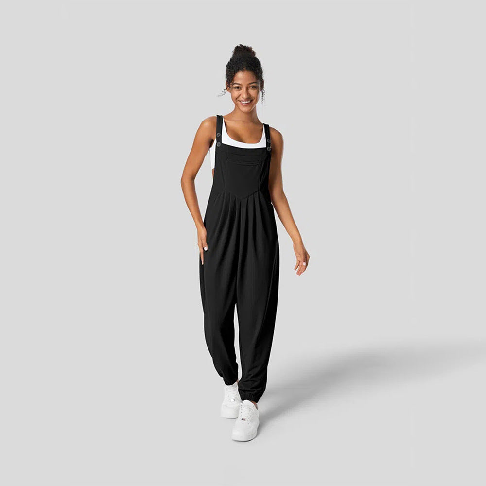 Women’s Pleated Ankle-Tie Suspender Jumpsuit