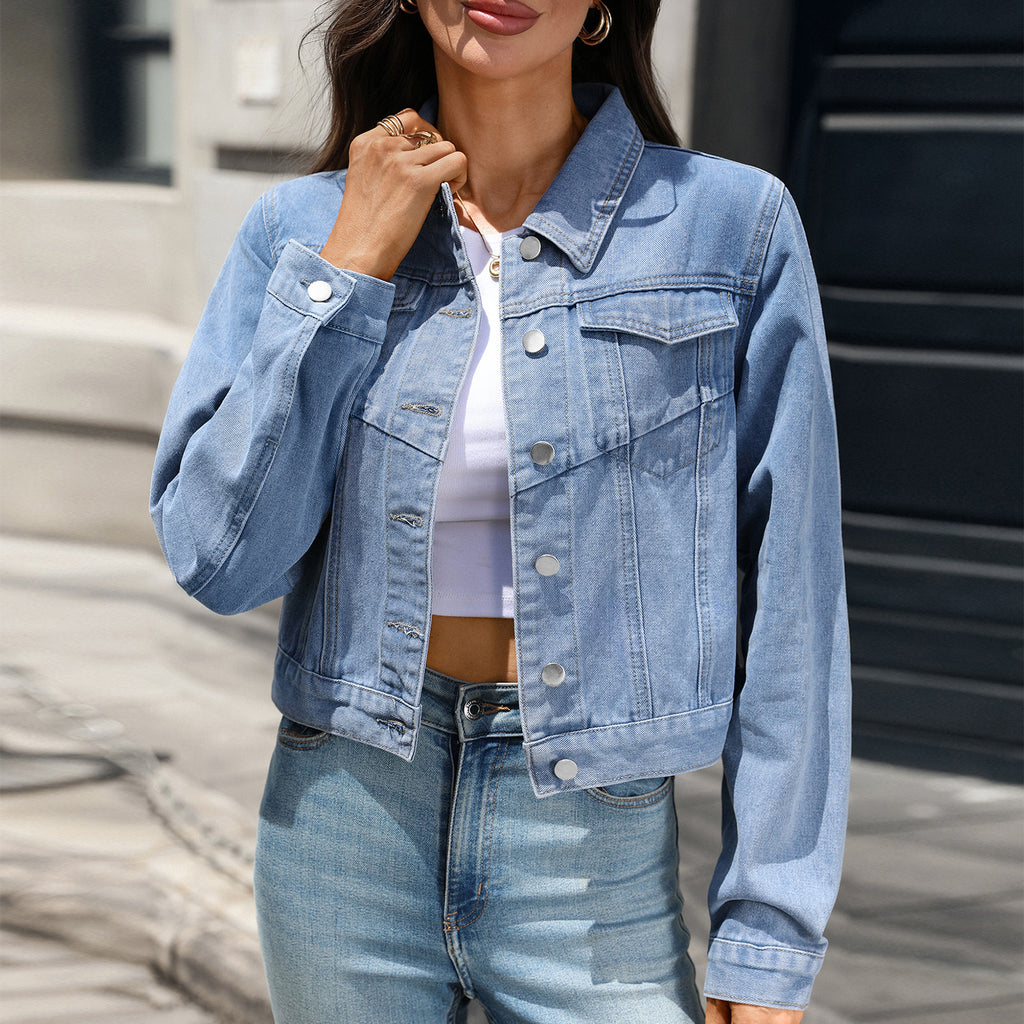 Women's Cropped Washed Denim Jacket