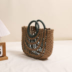 Women's Hollowed Out Semicircle Bag Round Handle Contrast Color Bag