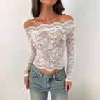 Women's Lace Off-Shoulder Long-Sleeve Top