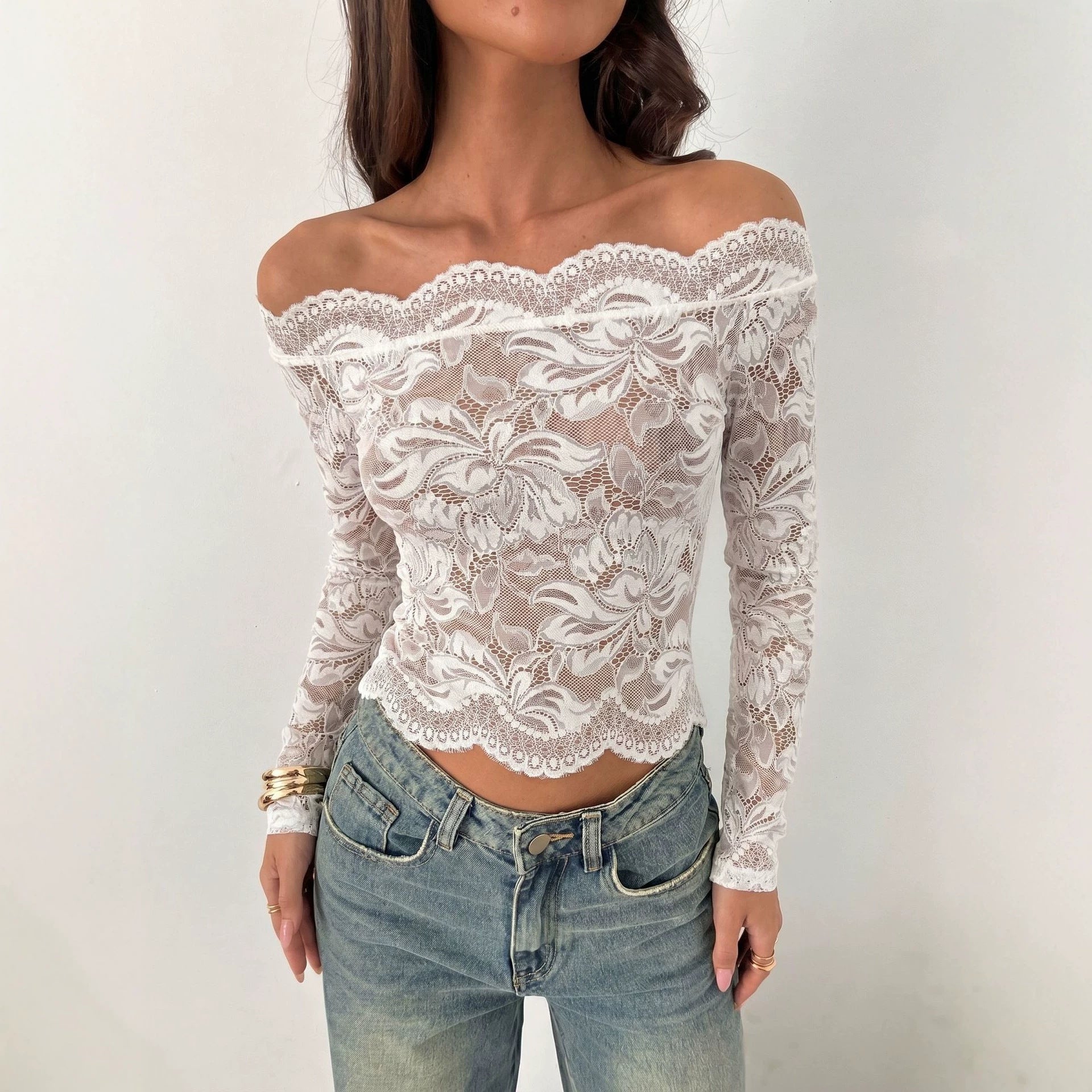Women's Lace Off-Shoulder Long-Sleeve Top