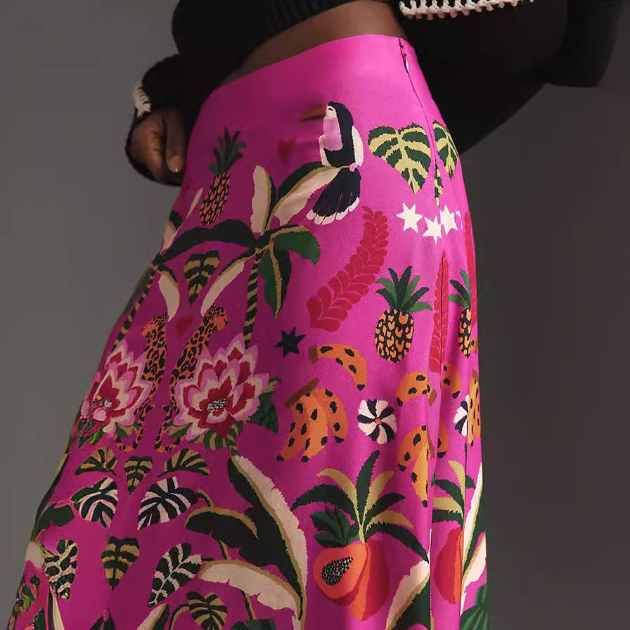 Street Tropical Plant Vintage Print Skirt