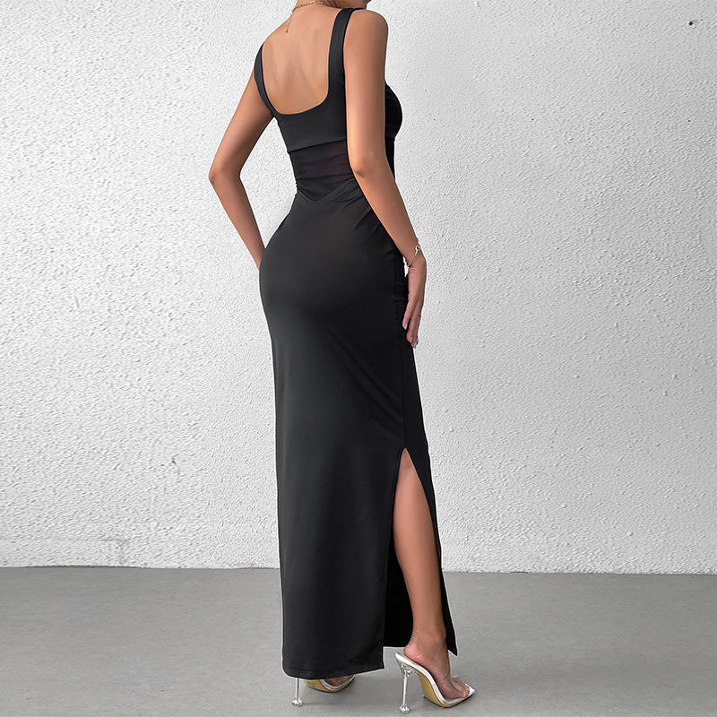 Mesh Cami Backless Split Maxi Dress