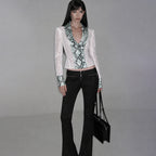Fall Clothing French Low Collar Hollow Out Cutout Snake Pattern