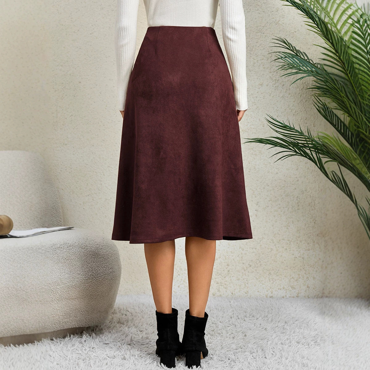 Autumn Women Clothing Suede Stitching HW Elastic Zipper A