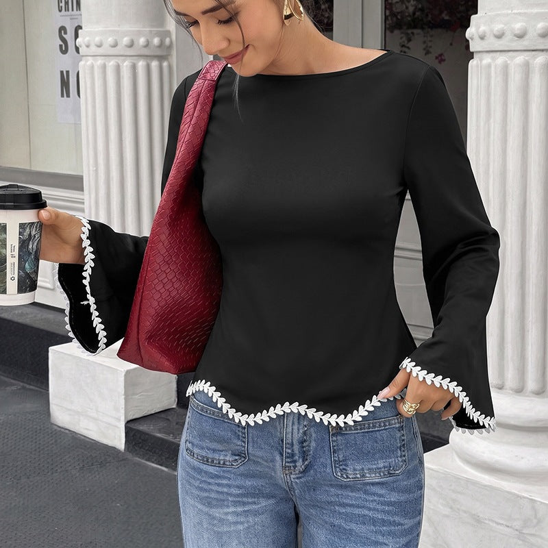 Women's Striped Lace-Up Long-Sleeve Top