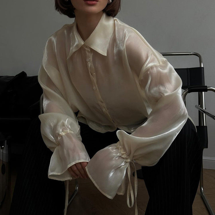 Streamer Yarn Beige Shirt Loose Sun Protection