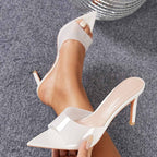 Women's Rhinestone Strap Stiletto Mule Heels