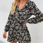 Women's Autumn Winter Sexy Casual Women Dress V-Neck Floral Dress