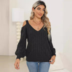 Knitted Bottoming Shirt Autumn Winter Women Clothing Deep V Plunge Sexy off the Shoulder Loose Pullover Women Top