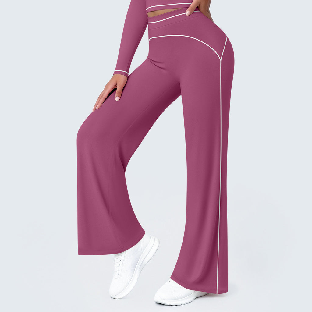 Nude Feel Slim Fit Thin Yoga Pants Micro Pull Contrast Color High Waist Wide Leg Pants Bell Bottom Pants Exercise Workout Pants