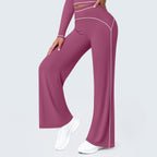Nude Feel Slim Fit Thin Yoga Pants Micro Pull Contrast Color High Waist Wide Leg Pants Bell Bottom Pants Exercise Workout Pants