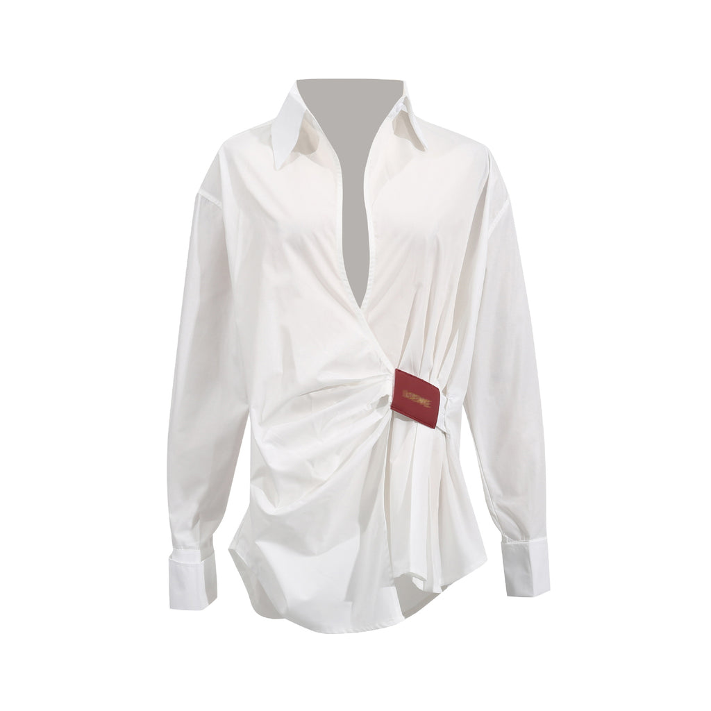 Women's Pleated Relaxed Long Sleeve Shirt