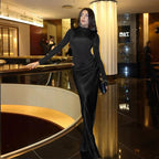 Half High Collar Long Sleeves Sexy Cutout Dress Women Autumn Sexy Dress