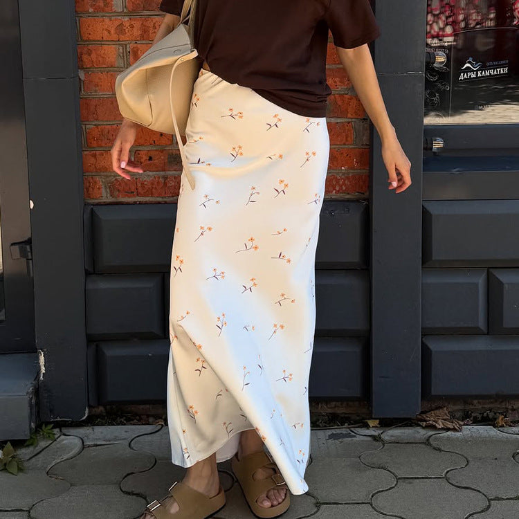 High Grade Satin Skirt Summer Elastic Waist Casual