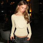 Women's Women Clothing Summer Sexy Waist Trimming Back Lace Up Long Sleeve Top