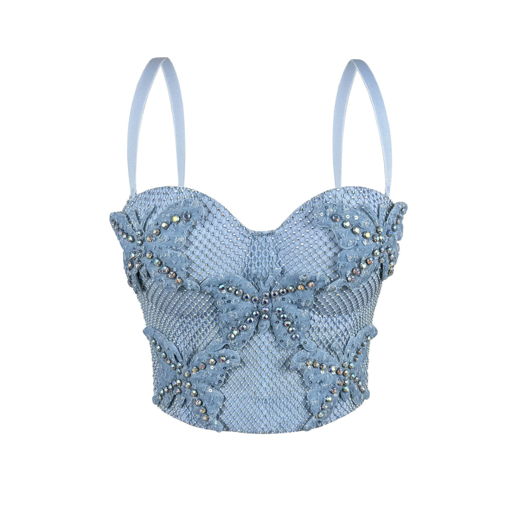 Butterfly Beaded Boning Corset Corset Slim Fit Net Drill Camisole Summer Sexy Wear Boning Corset Top