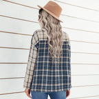 Women's Early Autumn Polo Collar Plaid Top Women Clothing Long Sleeve Cardigan Loose Shirt