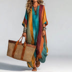 Women's Bohemian Striped V-Neck Midi Dress
