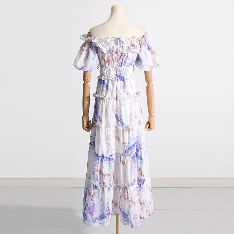 Women's Purple Floral Off-Shoulder Maxi Dress