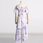 Women's Purple Floral Off-Shoulder Maxi Dress