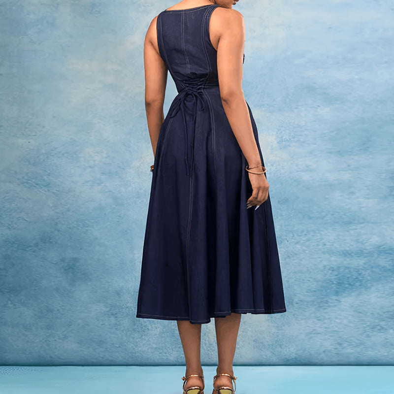 Women's Denim Square-Neck Button-Front Dress
