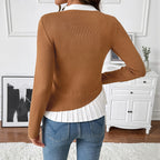 Korean Gentle Asymmetric Faux Two Pieces Fitted Waist Sweater Women