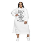 Plus Size Loose Midi Letter Graphic Print Hooded Sweater Dress