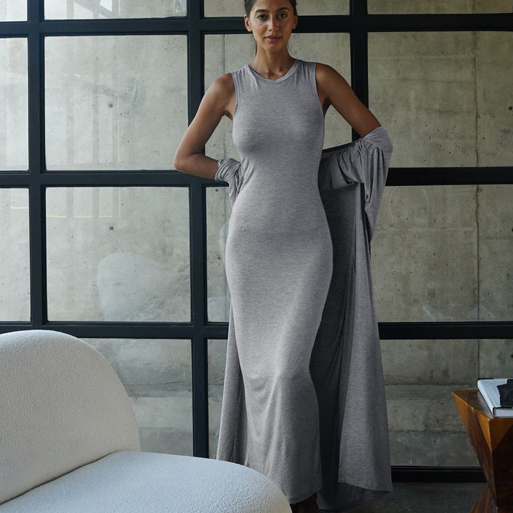 Vest Dress & Long Cardigan Set