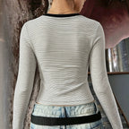Women's V-Neck Striped Long-Sleeve T-Shirt