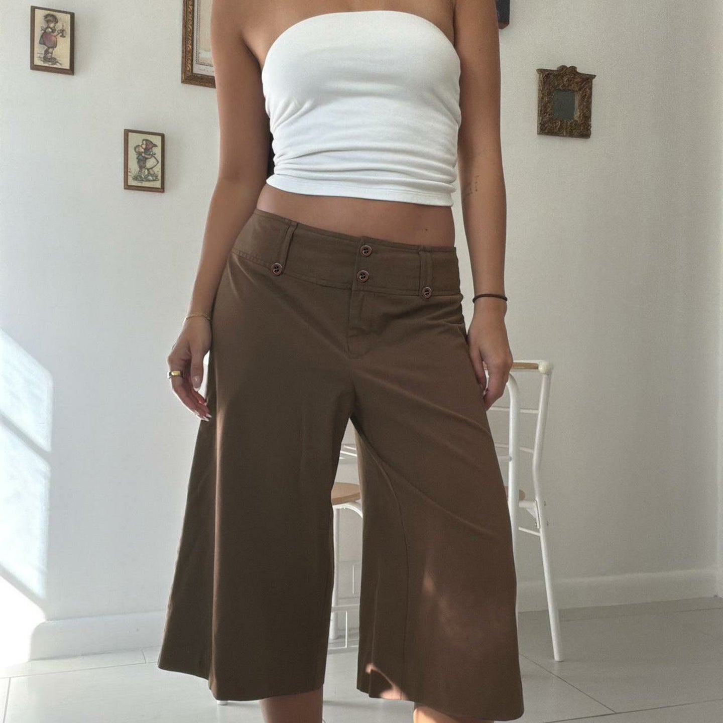 Retro Casual Pocket Maillard Low Waist Straight Short Pants Street Lazy Drooping Wide Leg Pants