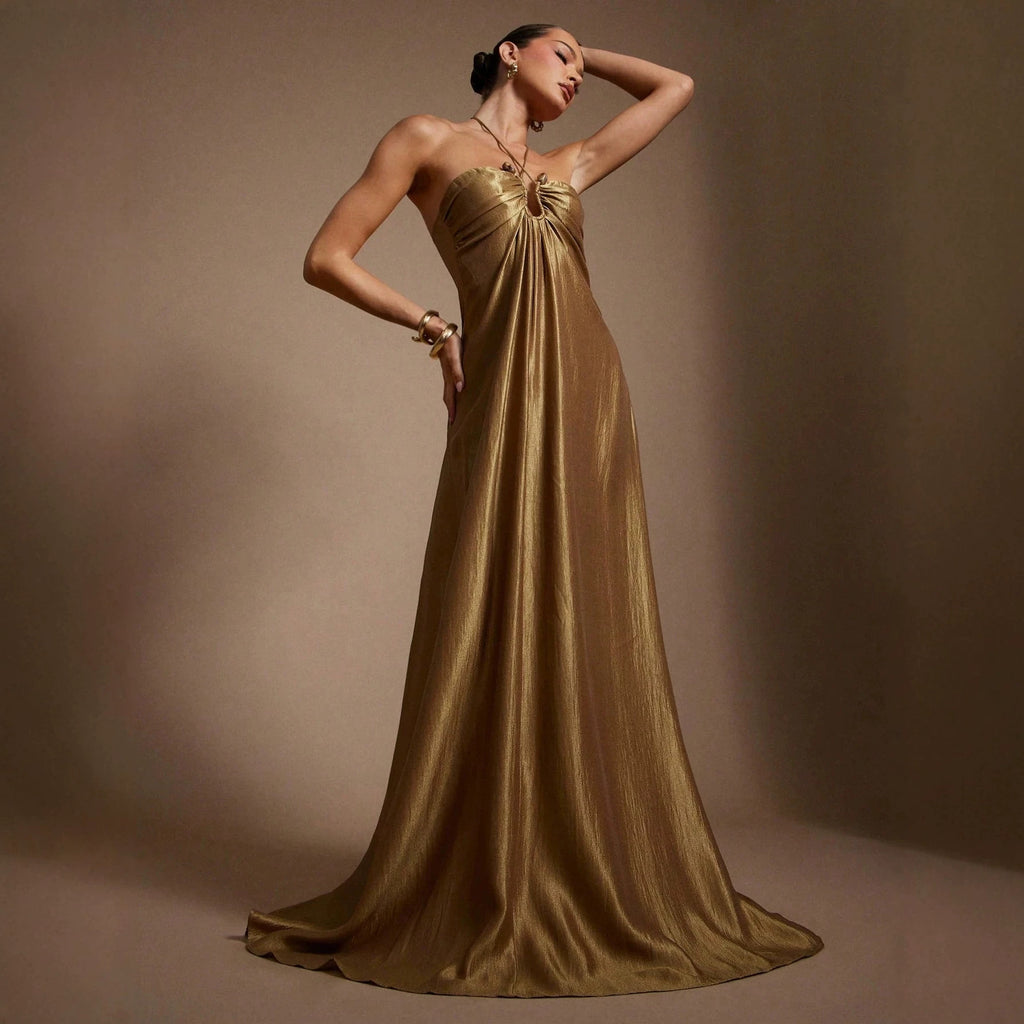 Women's Halter Backless A-Line Maxi Dress