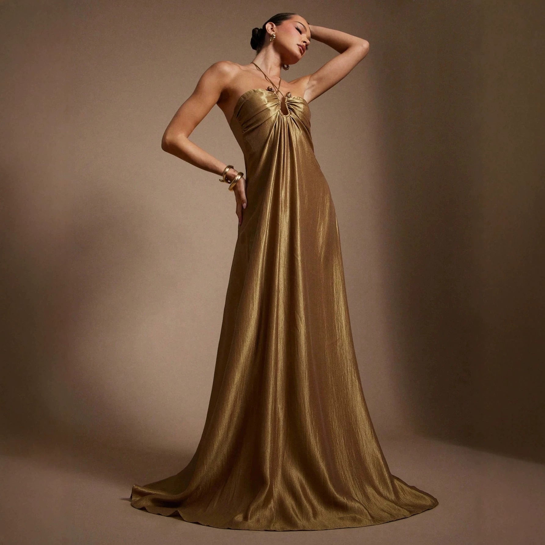 Women's Halter Backless A-Line Maxi Dress