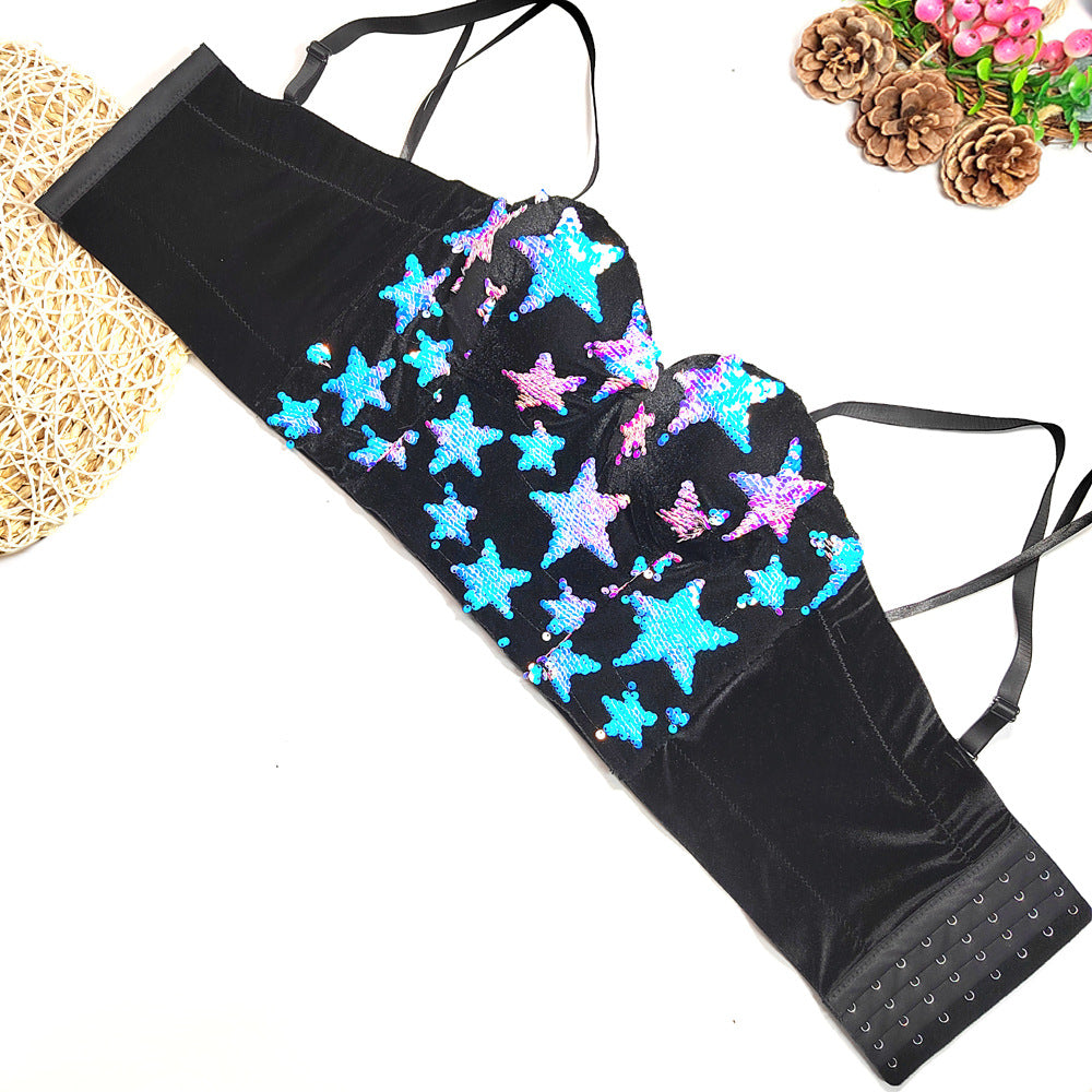 Women’s Embroidered Sequin Spaghetti Strap Crop Top