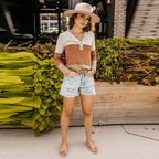 Orange Striped Color Block Long Sleeved Top Women Loose All Match T shirt