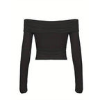Women's Women Clothing Sexy Adult Lady Like Woman T Shirt Autumn Winter Boat Collar Off The Shoulder Elegant Short Top