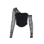 Women’s Black Asymmetric Lace One Shoulder Top