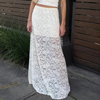 Spring Jacquard Hollow Out Cutout Lace Long Skirt