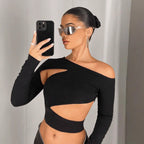 Women's Asymmetric One-Shoulder Long-Sleeve Top