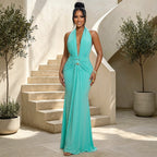 Women's Halter Pleated Fishtail Evening Dress