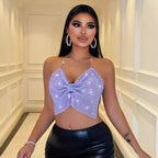 Women's Backless Tube Top Metal Sequ Spaghetti Strap Camisole Top