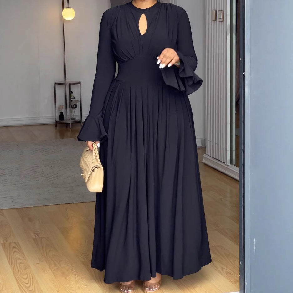 Cutout Long Sleeve A-Line Maxi Dress