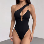Metal Buckle Shoulder Hollow Out CO Sexy Tight Jumpsuit