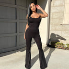 Women's Spring Sexy U Collar Backless Slim Fit Solid Color Sling Jumpsuit