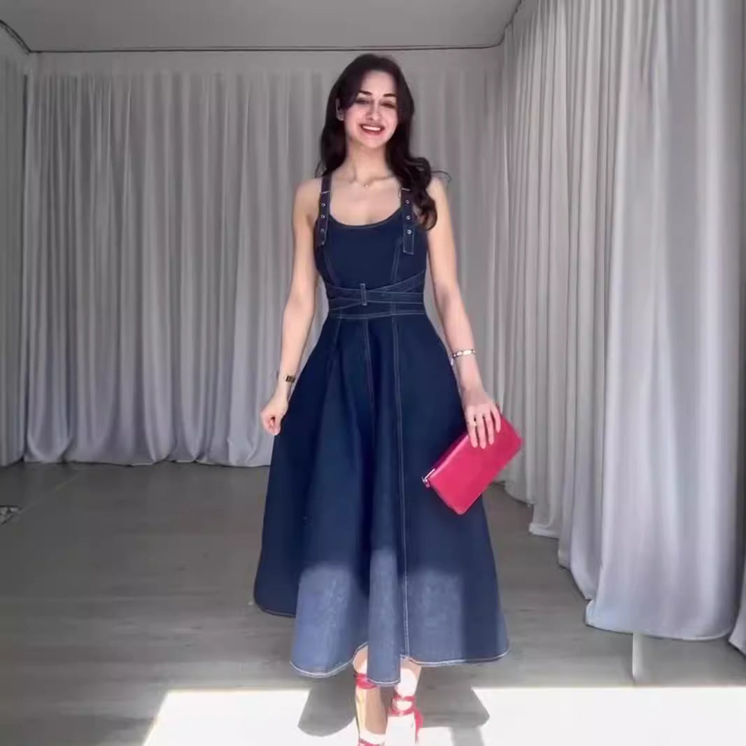 Summer Detachable Shoulder Strap Backless Design Waist Slim Fit Maxi