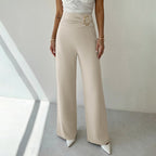 Women's Casual Trousers For Women Autumn High Waist Metal Decoration Straight Leg Pants
